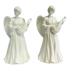 1980s Vintage Italian Porcelain Christmas Angel Candle Holders - A Pair