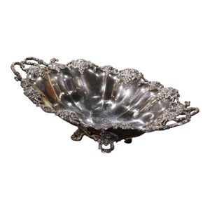 19th Century French Silver Plated Bread Basket With Vine Decor