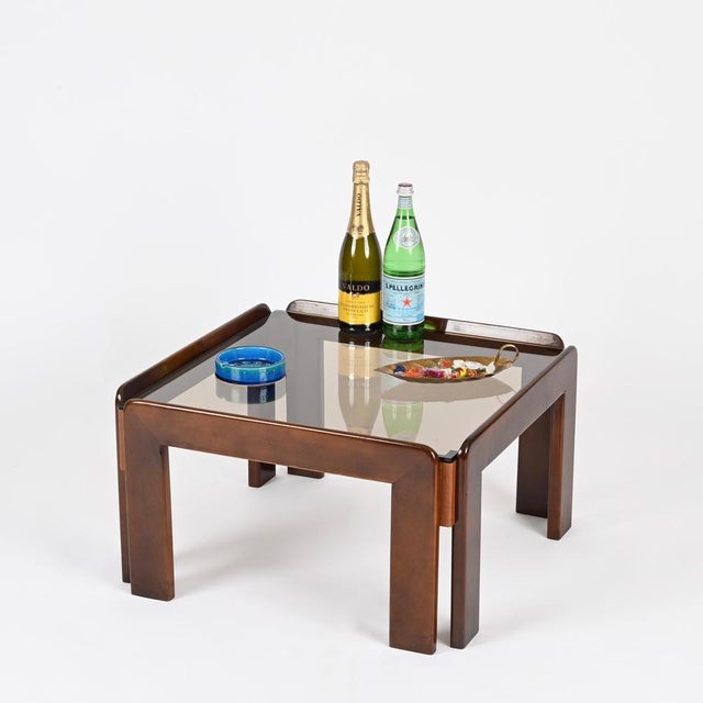 Italian Square Coffee Table with Bronzed Glass by Afra & Tobia Scarpa, 1960s For Sale - Image 9 of 15