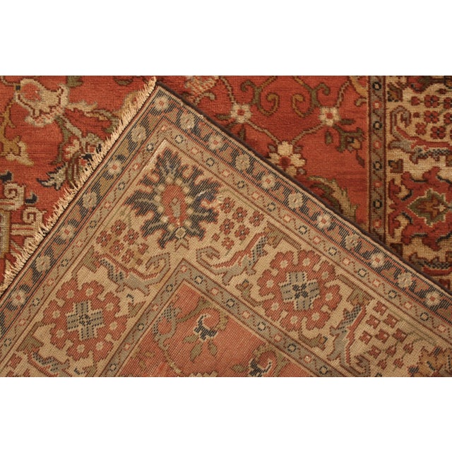 Hand-Knotted Antique Oushak Rug in Beige-Brown and Red Medallion Pattern For Sale In New York - Image 6 of 6