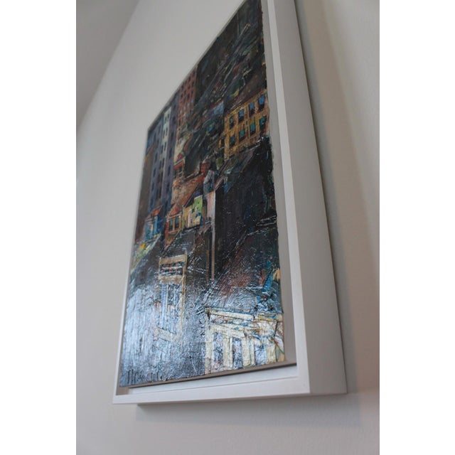 Adventure Campaign by Josh George | Mixed media on wood panel Urban cityscape with buildings. For Sale - Image 4 of 5