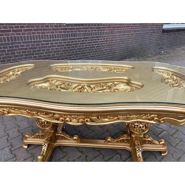 1970s 1970 Italian Artisan Baroque Gold Beech Dining Table For Sale - Image 5 of 10