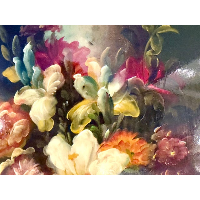 Wood Vintage Oval Floral Still Life Oil Painting For Sale - Image 7 of 11
