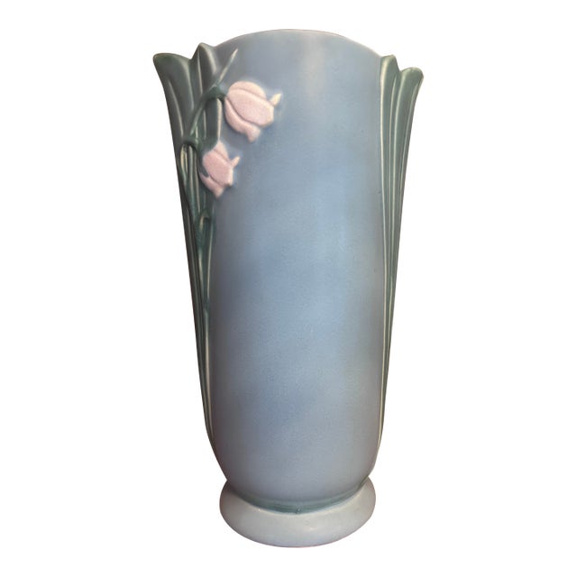 Vintage Weller Art Pottery B-11 Lily of the Valley Blue 12" For Sale