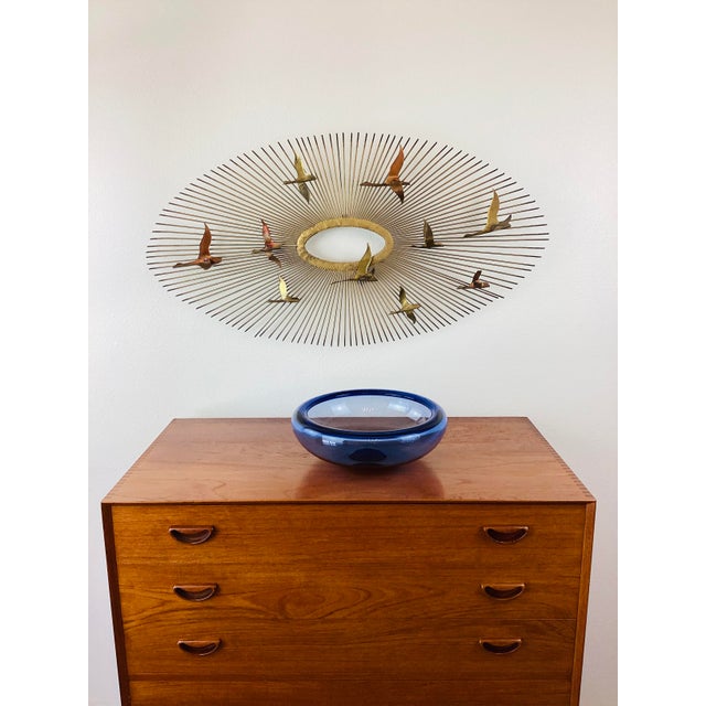 Vintage 1960s Glass Bowl by Holmegaard mid-century modern / danish modern design made of glass blue in color low & wide...