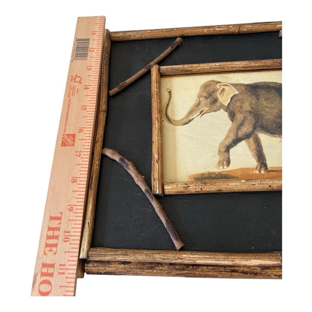 Brown British Colonial Style Elephant and Leopard Prints in Bamboo-Style Wood Frames Safari Decor — A Pair For Sale - Image 8 of 9