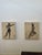 Pair of textured paintings depicting stylized human figures, created with lacquer paint and textured technique on a panel...