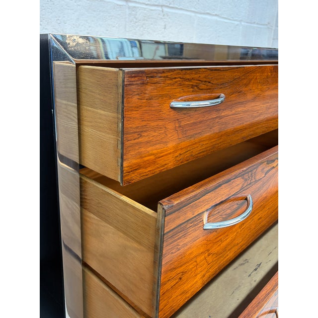 Pair of Mid 20th Century Rosewood and Chrome Three Drawer Dressers For Sale - Image 10 of 14