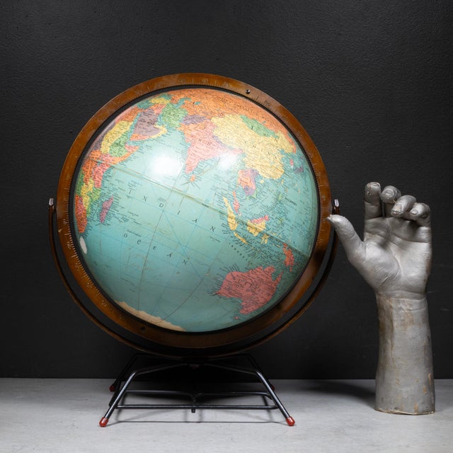 Metal Vintage Mid-Century Replogle 12" World Globe on Atomic Wire Stand c.1950–1960 For Sale - Image 7 of 7