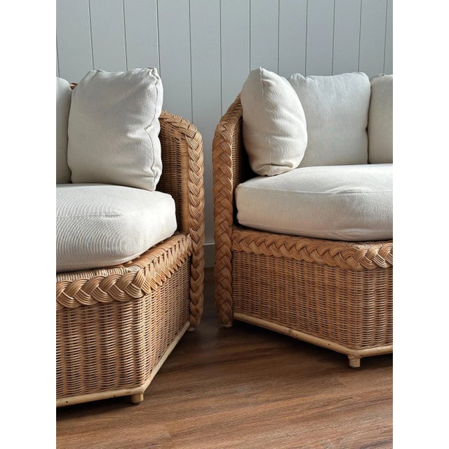 Vintage Coastal Brown Jordan Braided Rattan Lounge Chairs, Pair For Sale - Image 18 of 18