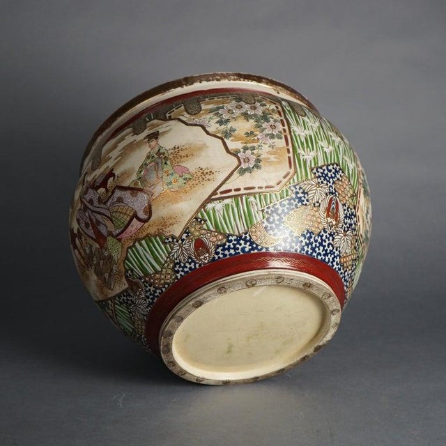 Antique Japanese Satsuma Pottery Floor Urn, Exterior Scene With Figures, C1920 For Sale - Image 10 of 11