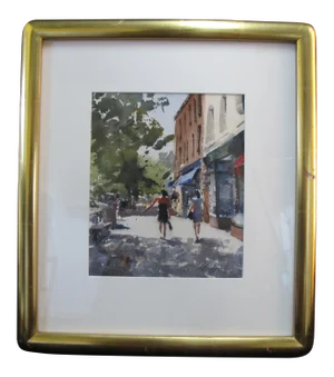 Paul Rafferty New York Shopping on Main St Gilt Framed Watercolor Painting