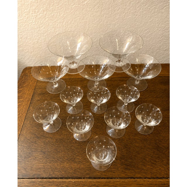 Mid 20th Century Richard Brendon's Hand-Engraved Crystal Champagne Coupes - Set of 13 For Sale - Image 15 of 17