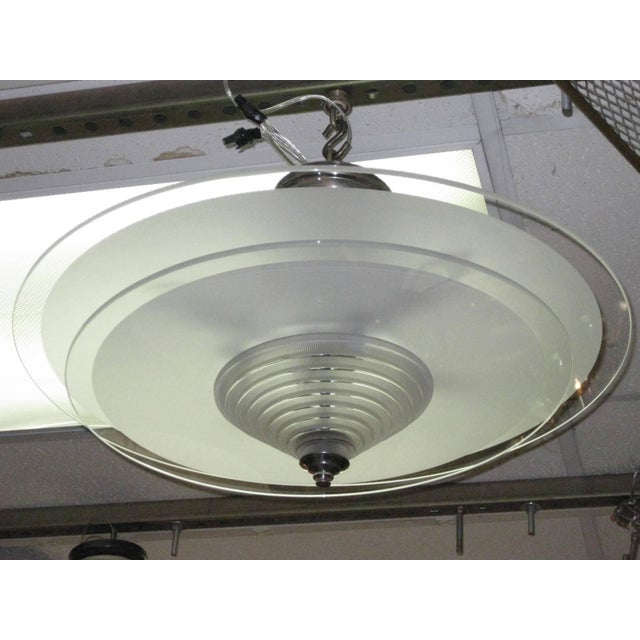 Metal French Art Deco Frosted Glass Chandeliers by Leleu For Sale - Image 7 of 10