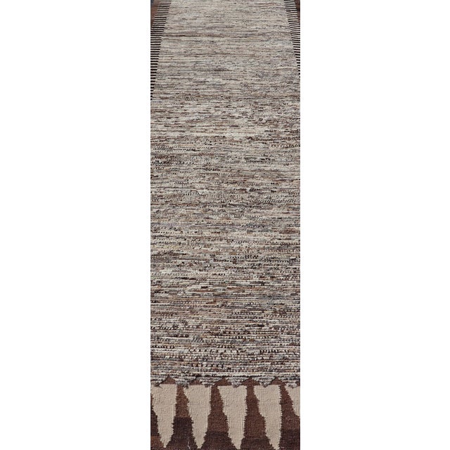 Modern Runner in Solid Minimalist Design & All Around Kilim Border in Brown 3'10 X 16'1 For Sale - Image 4 of 12