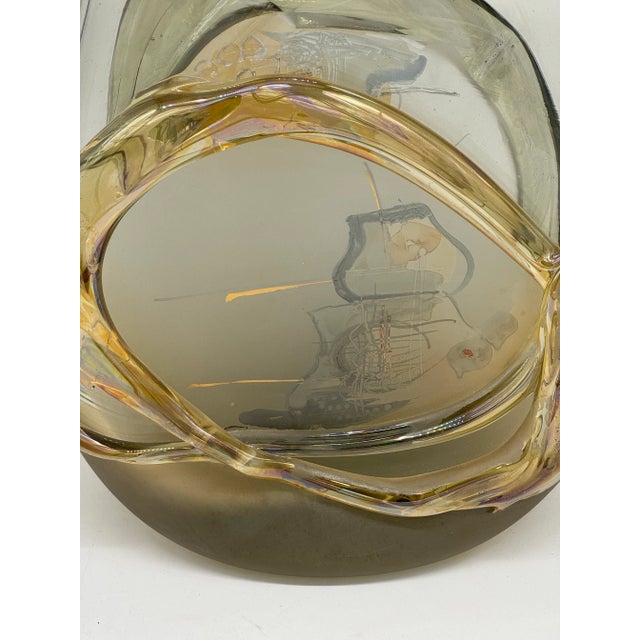 Mid Century Mordern Jon Studio Art Hand Blown Glass Vase - Etch Signed by Artist "Jon Art" For Sale - Image 4 of 12