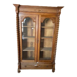 1900s Tall Walnut Display Cabinet