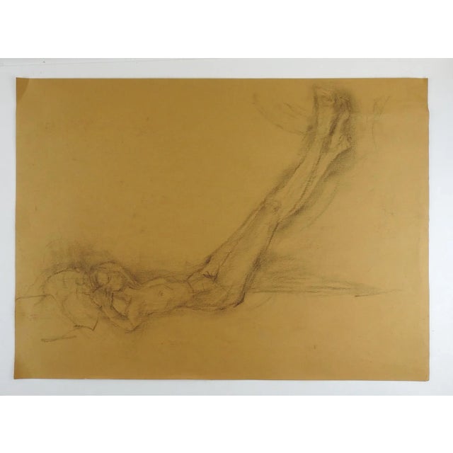 Circa 1990's charcoal studies on ochre colored paper. Folded paper so you can separate them to display both womans...