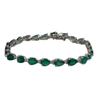 12 Ct Natural Pear Shape Emerald Cocktail Tennis Bracelet 14 Kt White Gold 7" For Sale