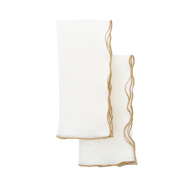 Not Yet Made - Made To Order Linen Napkins With Gold Ruffled Edges, Set of 4 For Sale - Image 5 of 12