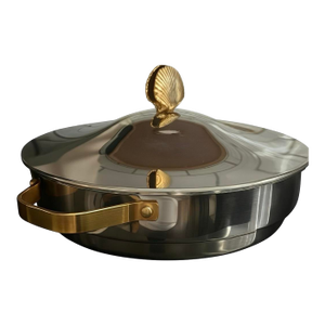 Mid-Century Polished Stainless Pan With Luxe Brass Finial