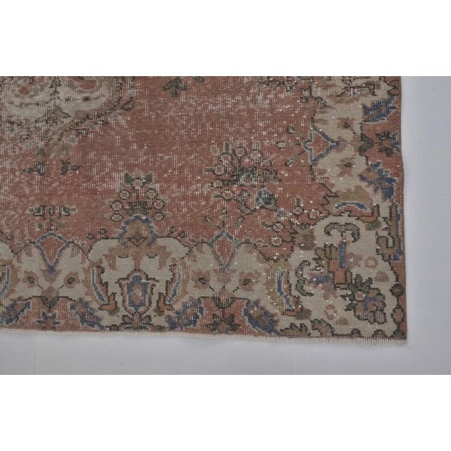 Vintage Distressed Anatolian Area Rug, Faded Terracotta and Grey-Blue Floral Medallion For Sale - Image 9 of 10