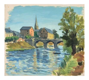 Albert Fernand-Renault, French Landscape, Tempera on Paper, Early 20th Century
