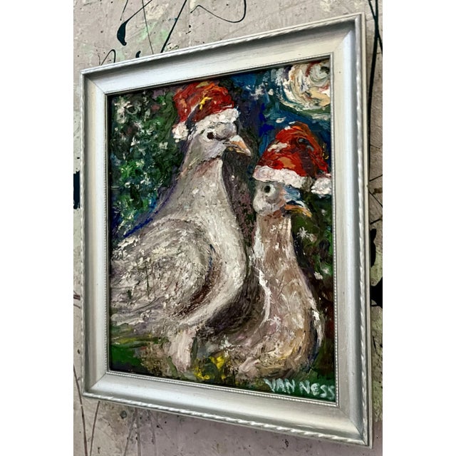 Impressionist Two Turtle Doves, Original Oil Painting For Sale - Image 3 of 7