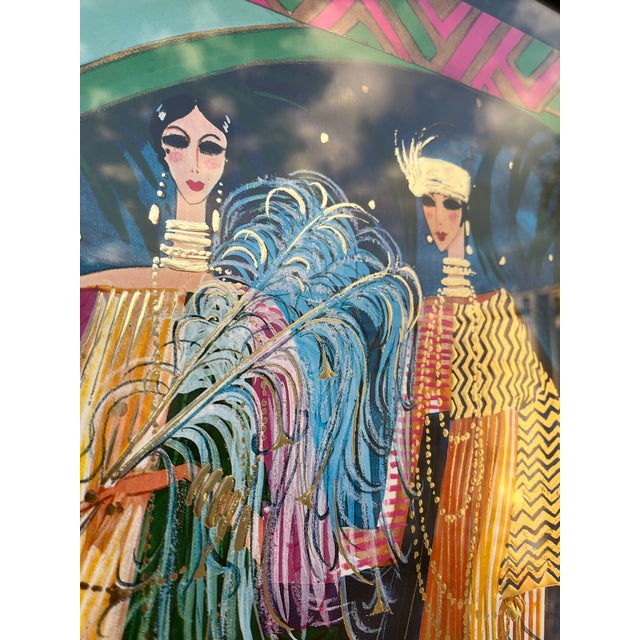 1980s ArtDeco Revival Fashion Illustration Print Framed and Signed by the Artist For Sale In Miami - Image 6 of 18