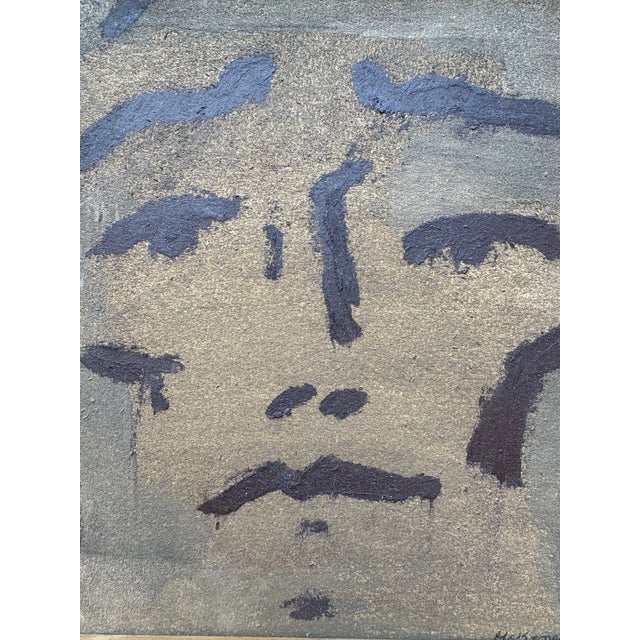 McKenzie Dove close-up, abstract face, in oil on heavy cotton paper in plein air frame. Signed on recto. Layers of warm...