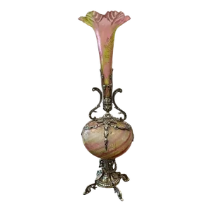 Late 19th Century Victorian Cameo Glass Vase With Silver Base Metal Jacket