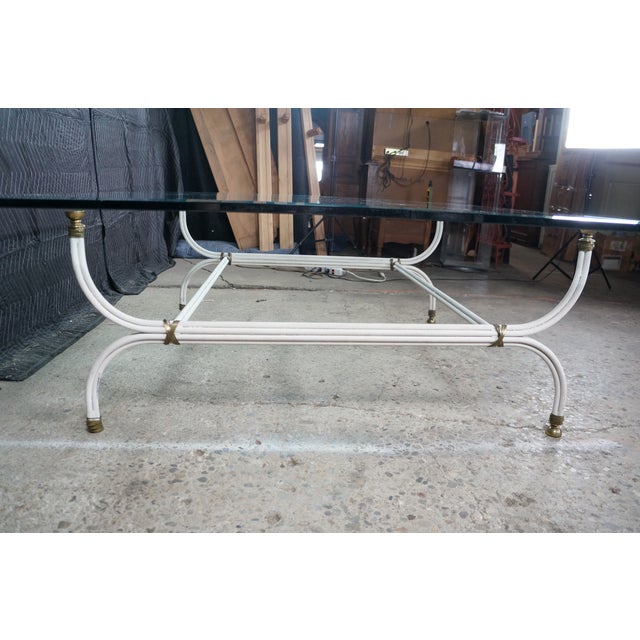 Mid Century Maison Jansen Style White Iron Faux Bamboo Square Glass Coffee Table For Sale - Image 12 of 13