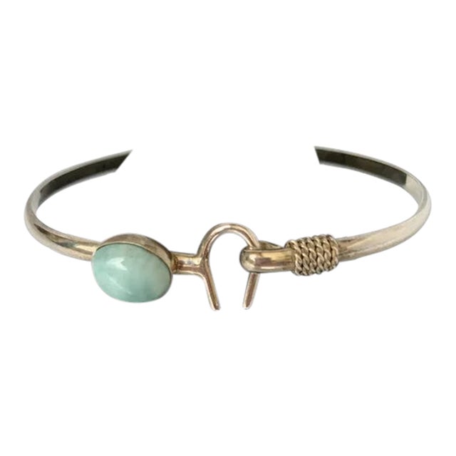Late 20th Century Sterling and Larimar Hook Bangle For Sale