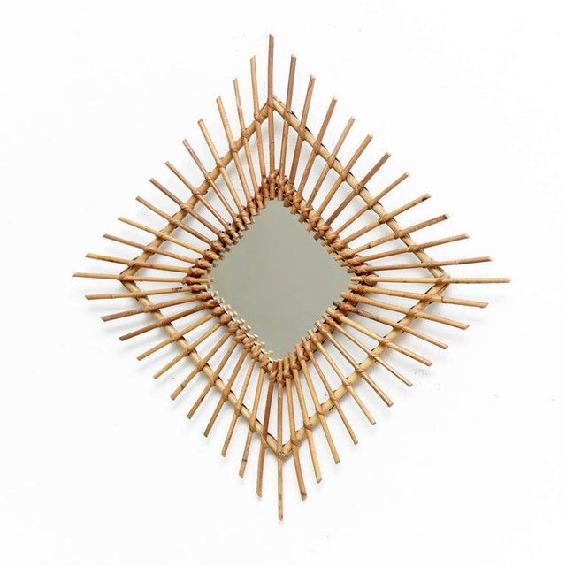 Brown Mid-Century Modern French Handcrafted Bamboo and Rattan Mirror, 1960 For Sale - Image 8 of 9