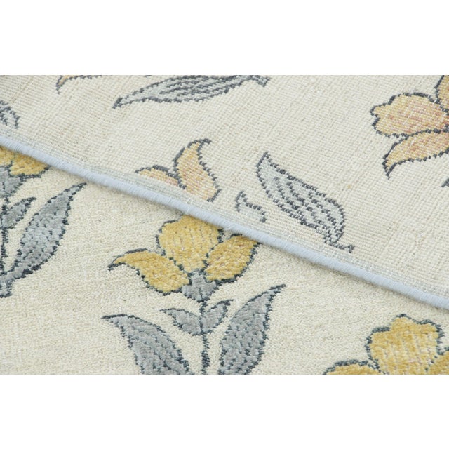 Textile Rug & Kilim’s Block Print Square Rug With Ivory Field and Gold Floral Blossoms For Sale - Image 7 of 7
