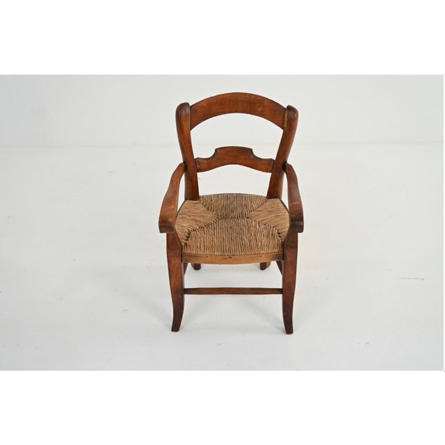 Early 20th Century Antique French Provincial Style Rush Seat Child's Armchair For Sale - Image 5 of 11