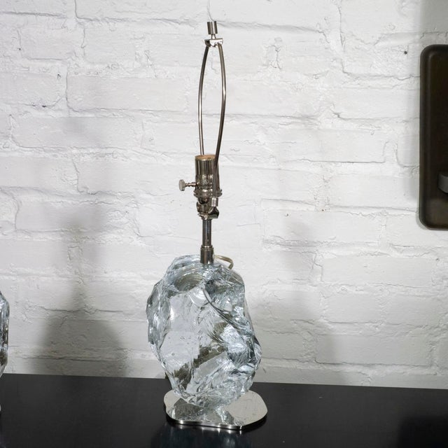 Modern Pair of sculptural glass block table lamps For Sale - Image 3 of 9