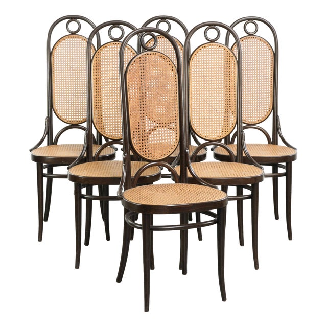 Vintage Long John Webbing Dining Chairs from Thonet, Set of 6 For Sale
