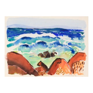 20th Century California Modernist Seascape in Watercolor on Paper by Lucile Marie Johnston For Sale