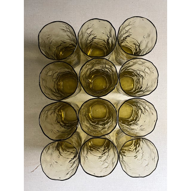 Mid-Century Modern Late 20th Century Tall Yellow Textured Tumbler Glasses - Set of 12 For Sale - Image 3 of 10