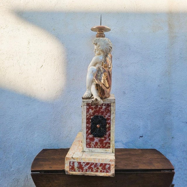 Putto Torch Holder in Lacquered and Gilded Wood, Italy, Late 17th-Early 18th Century For Sale - Image 15 of 18