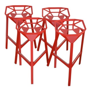 Red Stacking Bar Stools - Set of 4 For Sale
