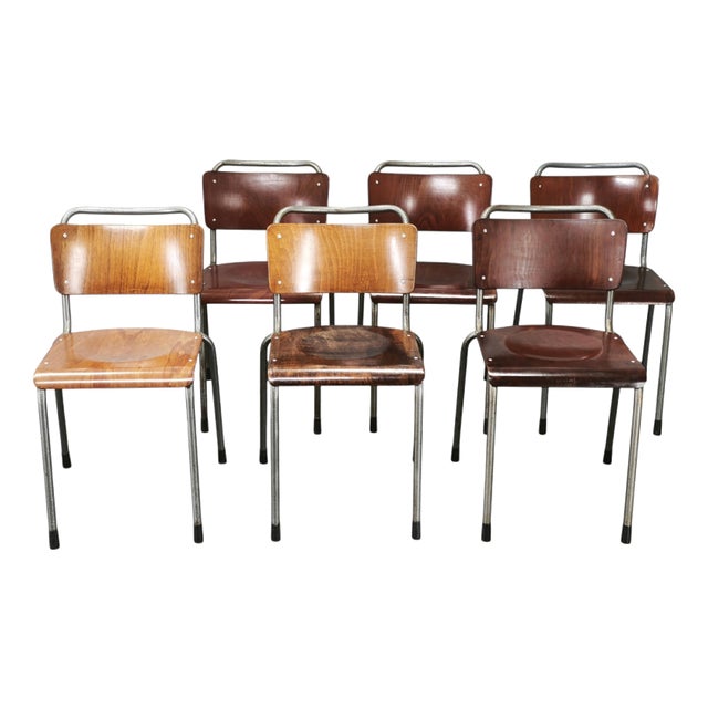 Dutch Industrial Plywood 106 Chairs from Gispen, 1960s, Set of 6 For Sale