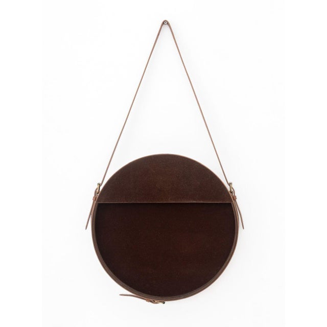 Early 21st Century Contemporary Faux Leather Strap Framed Circular Mirror For Sale - Image 5 of 5