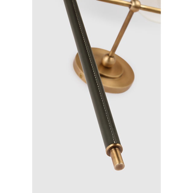 Modern Thomas O'Brien for Visual Comfort Signature Bryant Large Wrapped Double Tail Sconce in Hand-Rubbed Antique Brass and Chocolate Leather w/ Linen Shades For Sale - Image 3 of 7