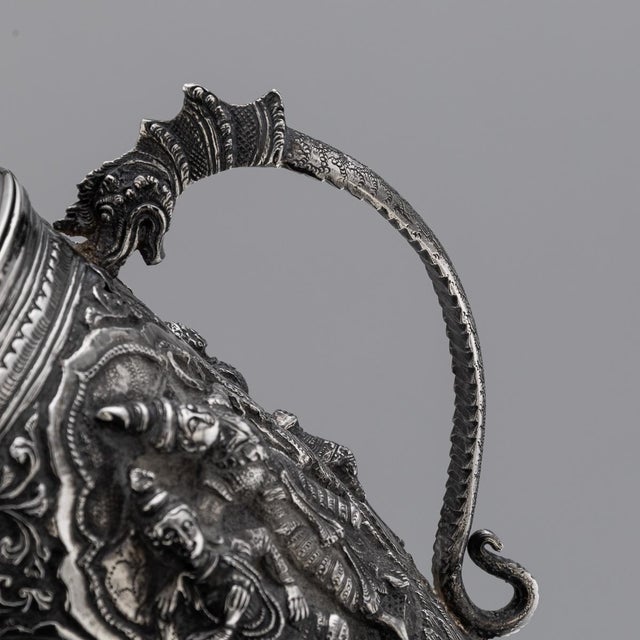 Metal Antique 19th Century Burmese Silver Repoussé Jataka Tales Mug, 1890 For Sale - Image 7 of 16