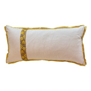 Striped Lumbar Pillow Cover With Golden Embroidery For Sale