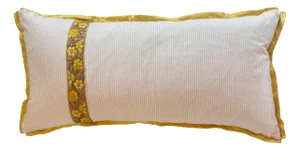Striped Lumbar Pillow Cover With Golden Embroidery
