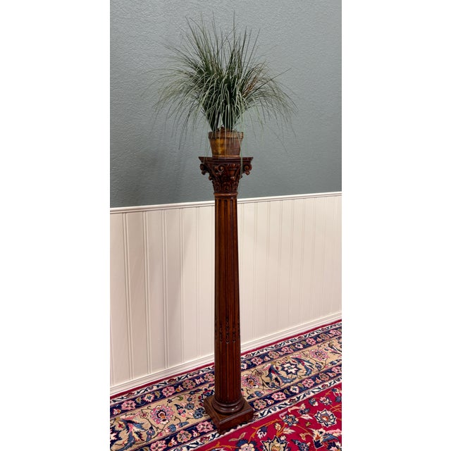 Antique French Oak Corinthian Column Pedestal Plant Stand Newel Post For Sale - Image 9 of 16
