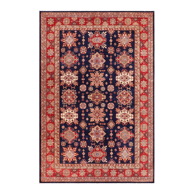 1990s Bohemian Kazak Blue/Red Wool Rug - 8'2'' X 10'4'' For Sale